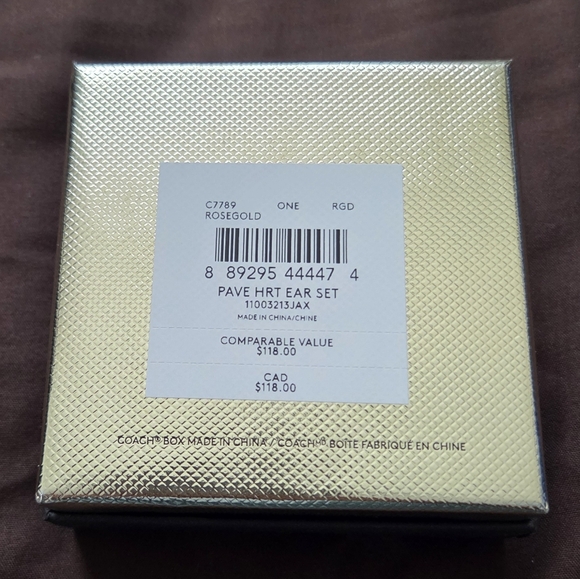 COACH Boxed Signature Pave Heart Stud Earrings Set, 3 pairs Rose Gold Gift NWT - Picture 5 of 5